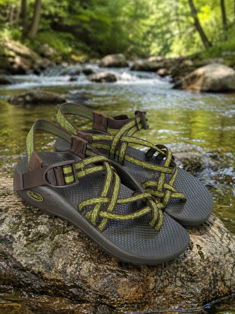 Chaco Z Strap Sandals Womens 9 Vibram Sole Green Brown Watershoes Outdoor Hiking